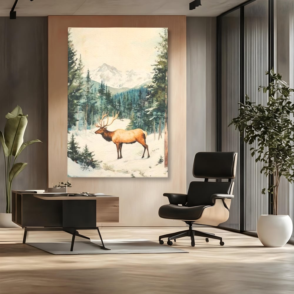 Tablou canvas cu tablou canvas cu cerb in zapada, fara rama, pe sasiu de lemn, pe perete intr-un birou